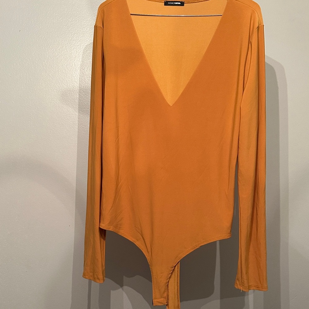 Fashion Nova Mustard V-Neck Bodysuit